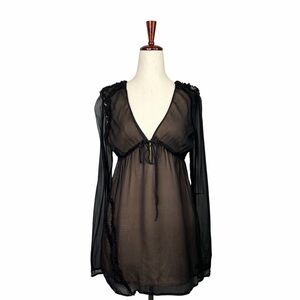 Saivana Black Silk Babydoll Long Sleeve Tunic Top Whimsigoth Fairy Sequin Small